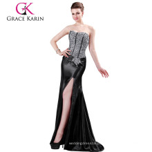 2015 Elegant Strapless Sweetheart Beaded Andar de comprimento Long Train Satin Mermaid Evening Dress CL4421-1